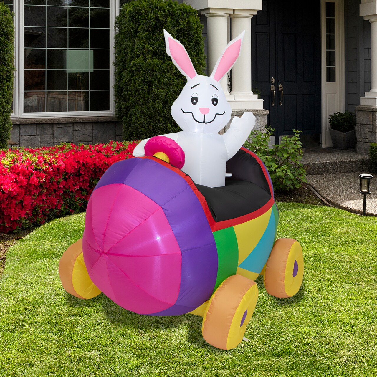 Northlight Inflatable Lighted Easter Bunny with Egg Car Outdoor Decoration - 4'